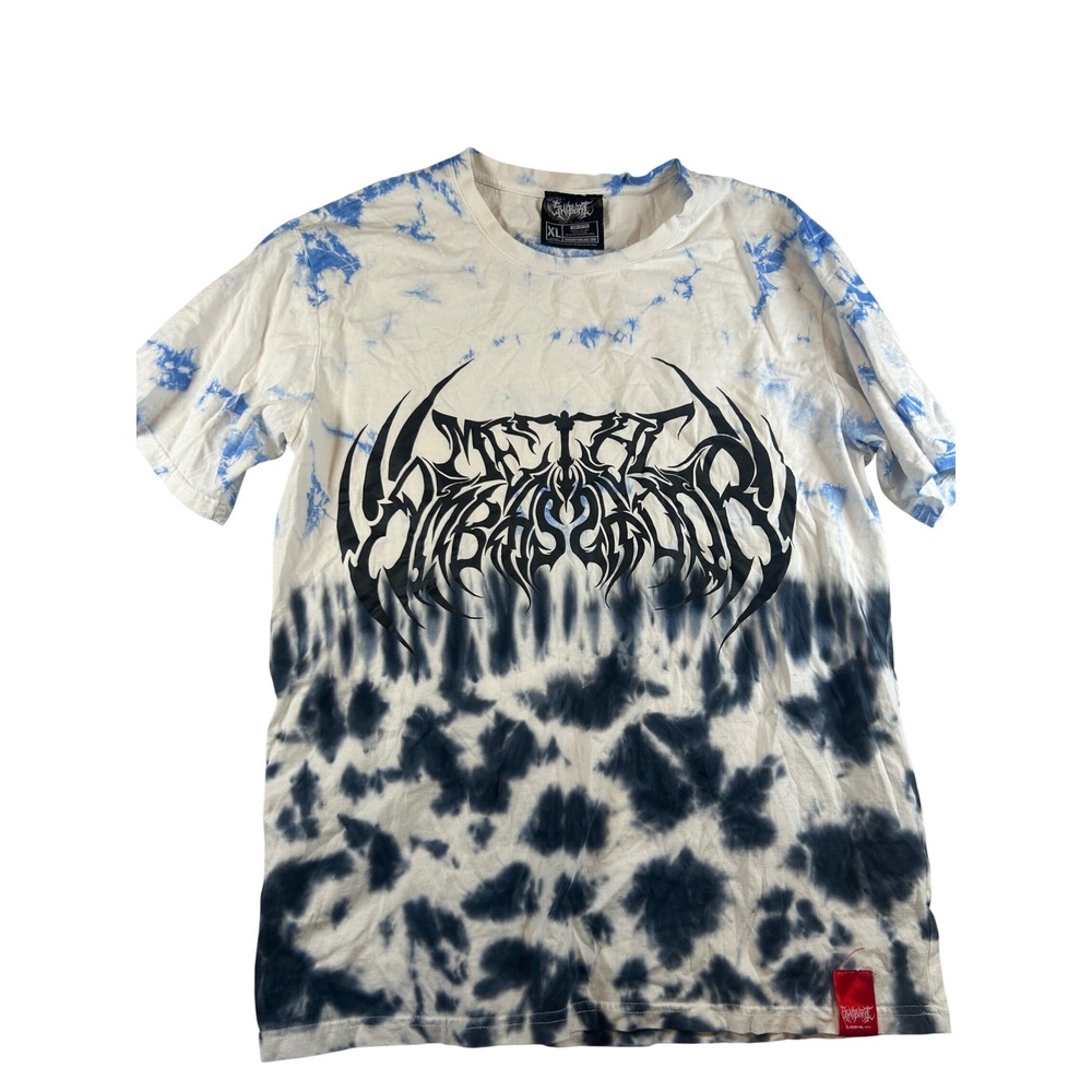 Shibori Threads Goth Metal‎ Graphic T Shirt Tie Dye Blue Black White XXL